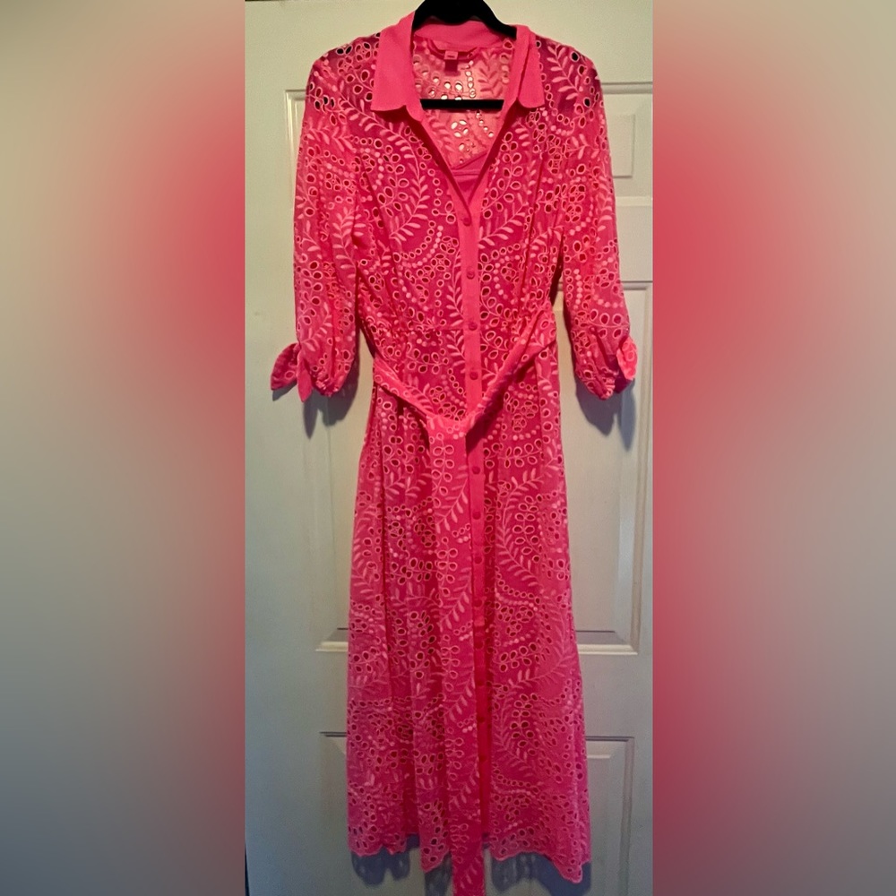 Lilly Pulitzer Amrita Midi Shirtdress in Pink Isle. Size 14